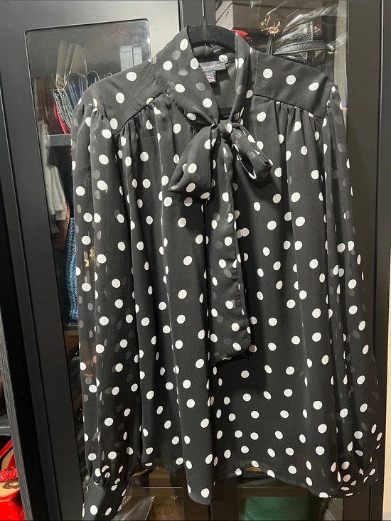 Tamara H Tops - Black Polka Dot Tie-Neck Blouse